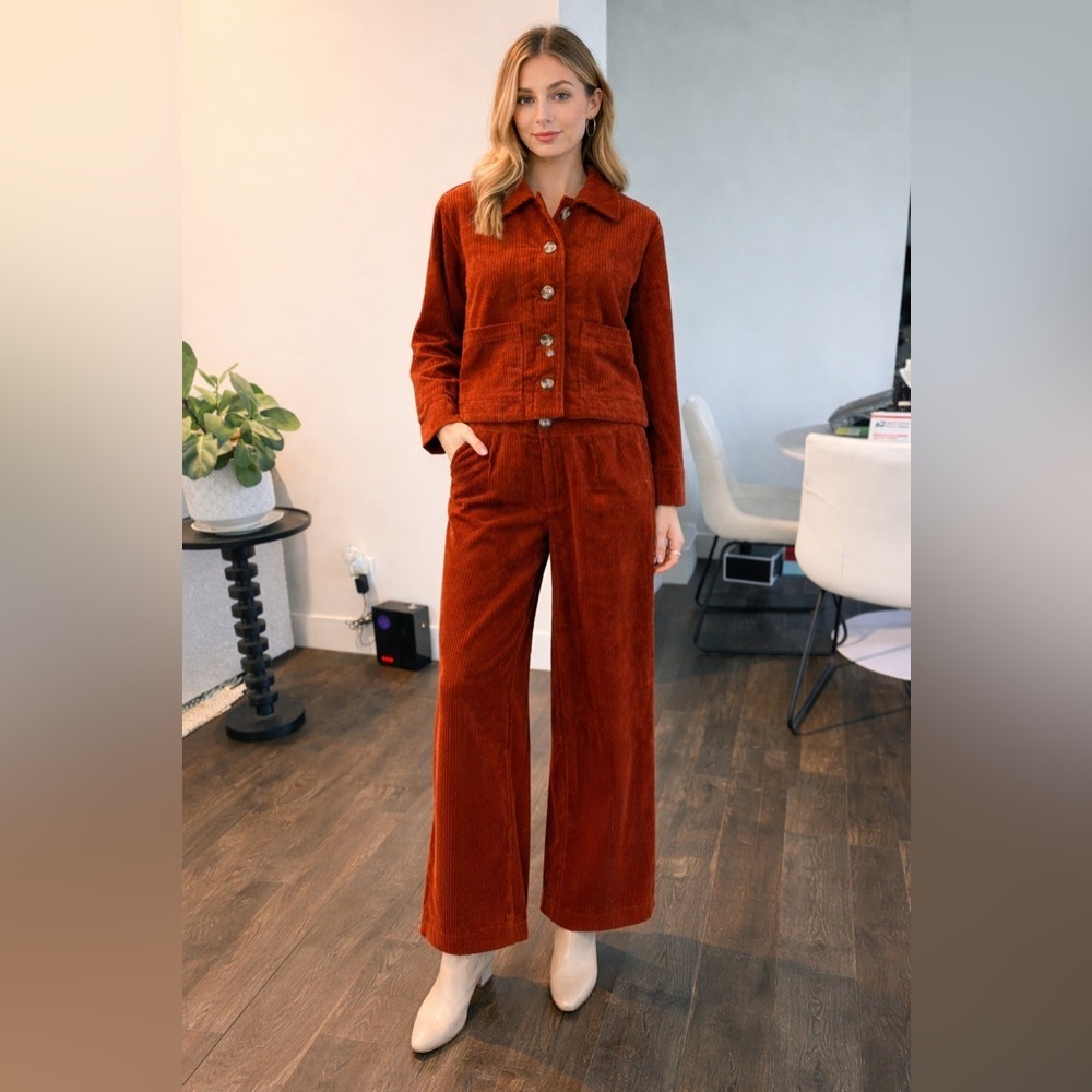 Anthropologie| Knot Sisters Corduroy Matching Set | Rust | Size Small - Picture 2 of 8